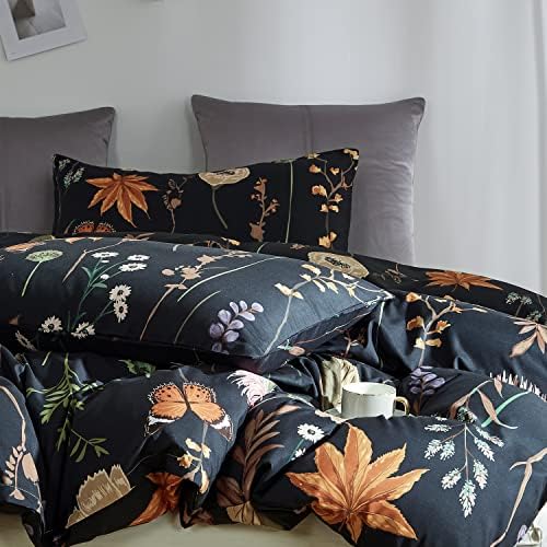 Floral Duvet Cover Set King Size with Yellow Butterfly Print