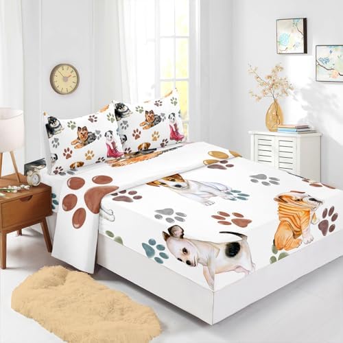 Cute Cartoon Dog Print Bedding Set 4Pcs Twin