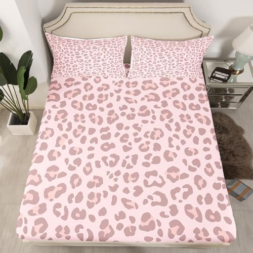 Feelyou Pink Leopard Skin Sheet Set Twin Size Kids Room Bedding
