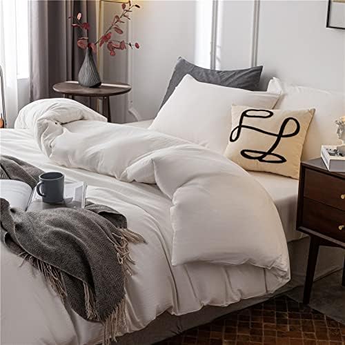 Janlive 100 Cotton Duvet Cover Set Twin - 2 Pieces White
