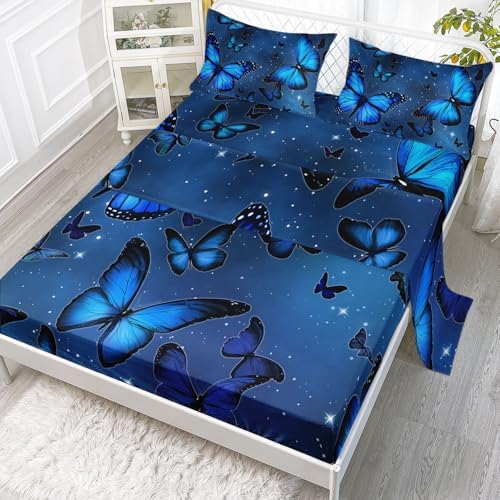 Blue Butterfly Kids Sheets Set 4Pcs