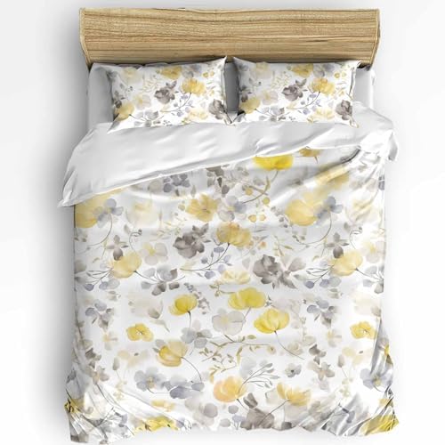 Boanket 3-Piece Twin Bedding Set Yellow Grey Botanical