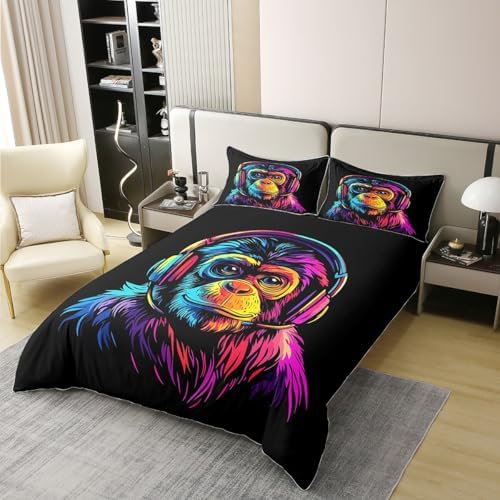 Feelyou Cotton Duvet Cover Set with Cool Monkey Design