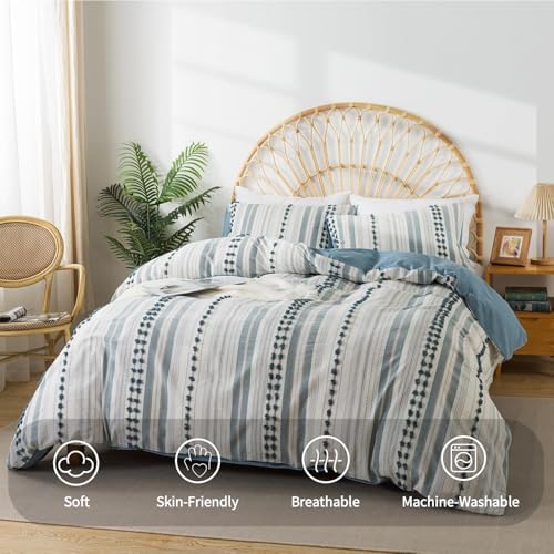 La Sheer Washed Cotton Duvet Cover Set - Twin Size Blue 66x90