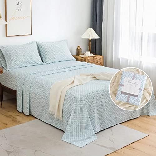 KACEMOO Twin Bed Sheet Set Cooling Blue Floral Pattern
