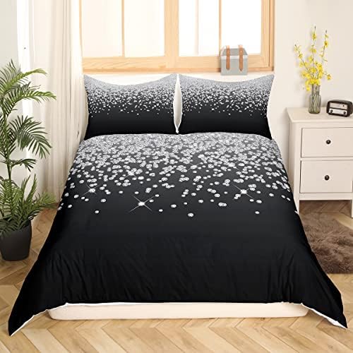 Feelyou No Glitter Duvet Cover Set with Silver Glitter Print