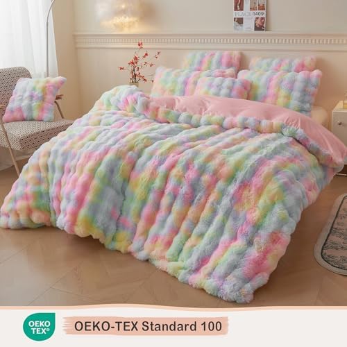 LIFEREVO Fluffy Faux Rabbit Fur Duvet Cover Set