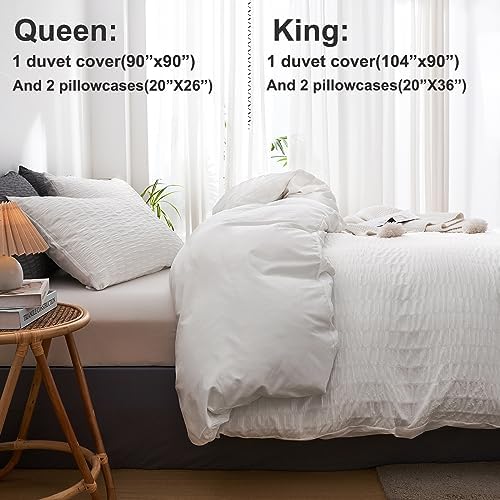 DuShow Seersucker Queen Duvet Cover Set 3 pcs White