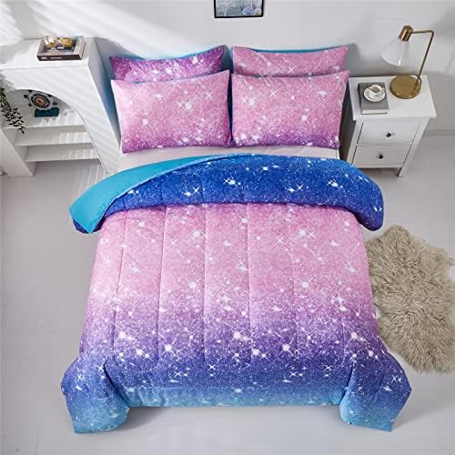 Kiddiku Purple Glitter Comforter Set for Girls