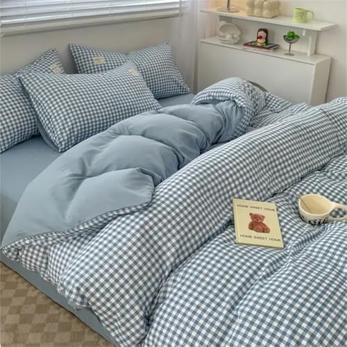 Sedefen Gingham Duvet Cover Set Queen Size with Zip Ties