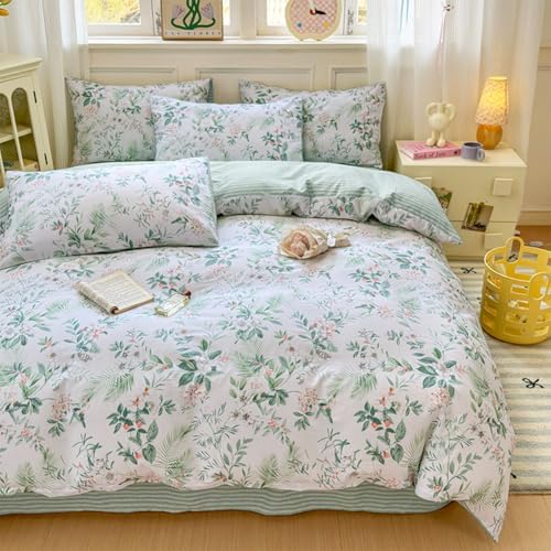 Jolusere Green Floral Queen Duvet Cover Set