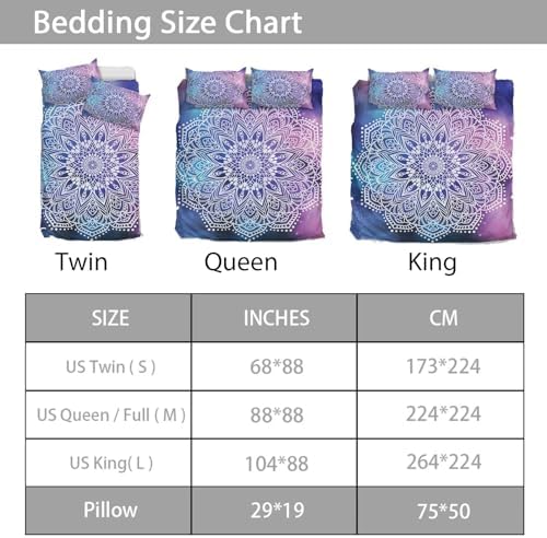 3Pcs Mandala Floral Bohemian Duvet Cover Set Twin Mandala Purple