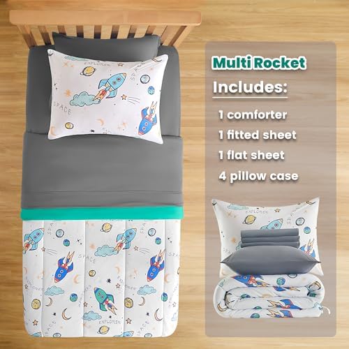 SLEEP ZONE Kids Comforter Set with Rocket Design