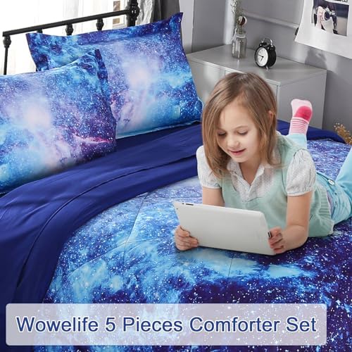 Wowelife Galaxy Bedding Twin Set 5 Pieces Blue Cosmic