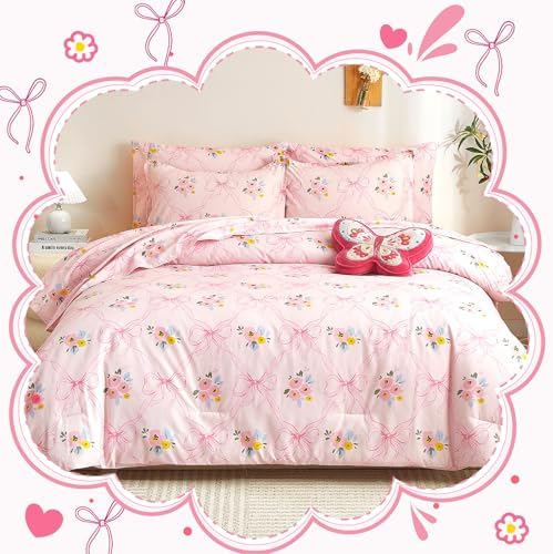 HollyHOME Pink Bow Comforter Set Twin Kids