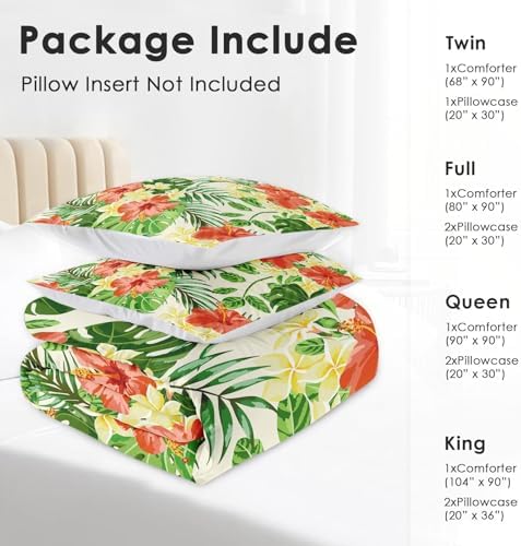 Pamnest Comforter Set Queen Size Hibiscus Monstera Palm Leaf