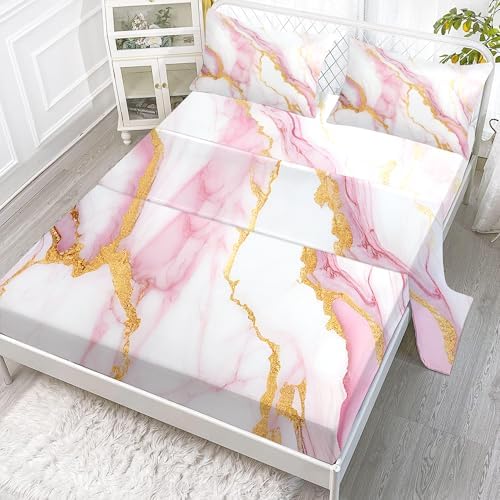 EDGZKO Pink Marble Twin Bed Sheet Set 3PC