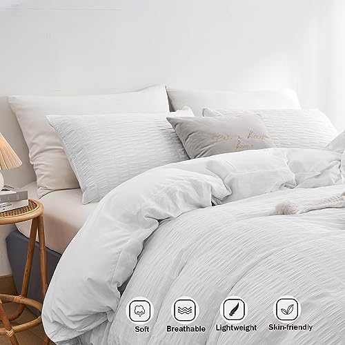 DuShow Seersucker Queen Duvet Cover Set 3 pcs White