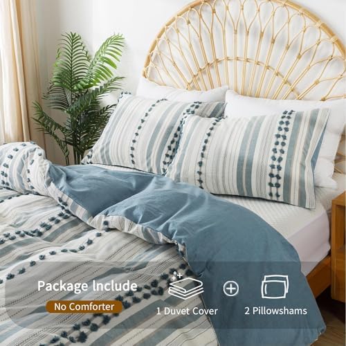 La Sheer Washed Cotton Duvet Cover Set - Twin Size Blue 66x90