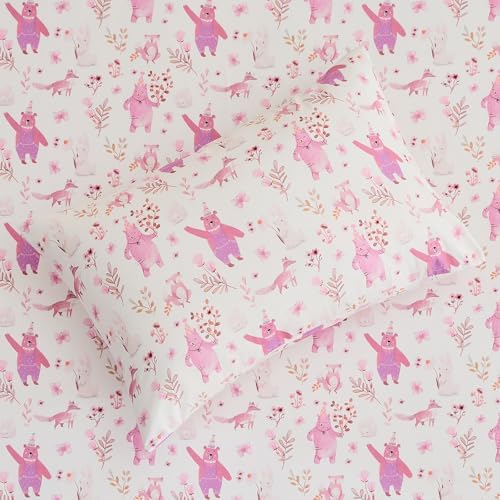Gogreen Kids Bed Sheet Set Twin Size 3PCS Pink Bear Microfiber