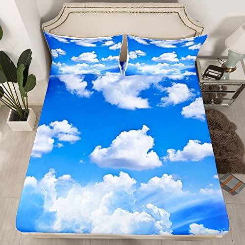 Erosebridal Blue Sky and White Clouds Twin Sheet Set
