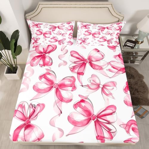 Feelyou Pink Bow Bowknot Sheet Set for Kids