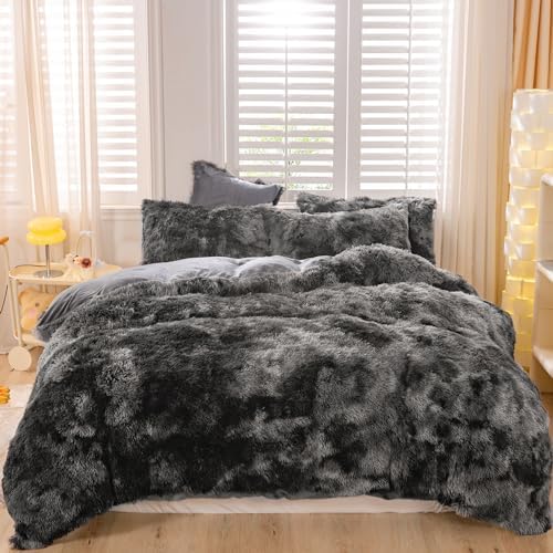 ZRNBAST Plush Shaggy Duvet Cover Set Twin Gray
