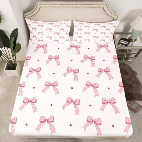 Feelyou Pink Bow Bed Sheet Set for Kids 1