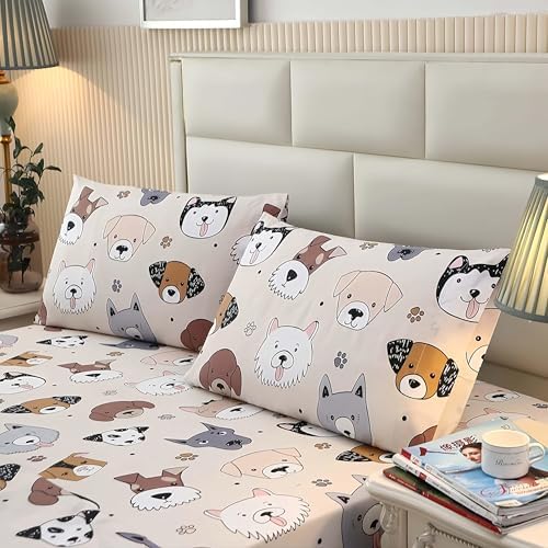SDY 4PCS Dog Bedding Sheets Set Twin Size Kawaii Pattern