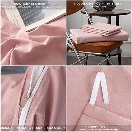 Janlive Washed Cotton Duvet Cover Twin Set Dusty Pink