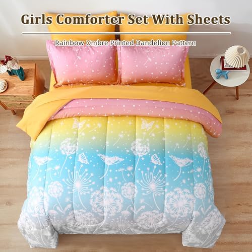 Menghomeus Queen 7-Piece Comforter Set Dandelion Butterfly Print