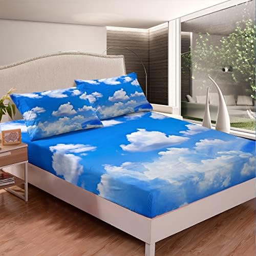 Erosebridal Blue Sky and White Clouds Twin Sheet Set