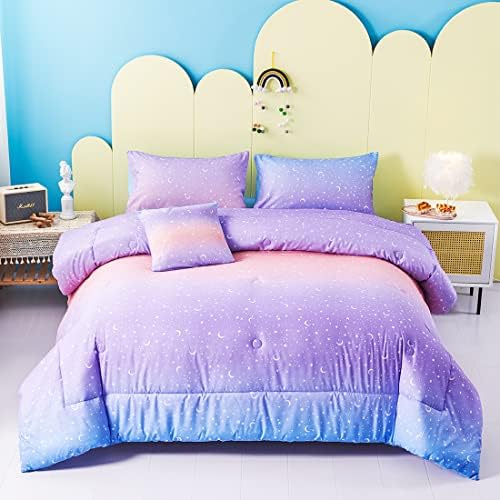 URBONUR Girls Comforter Set Gradient Purple Orange Moon Star Print