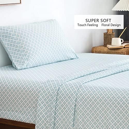 KACEMOO Twin Bed Sheet Set Cooling Blue Floral Pattern