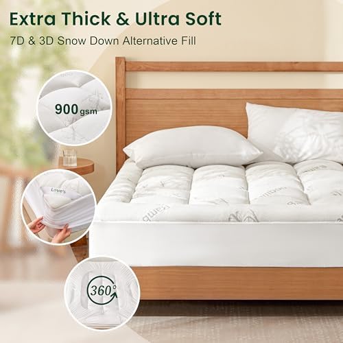Loves Cabin Queen Mattress Topper Breathable 900 GSM Bamboo Rayon Pad