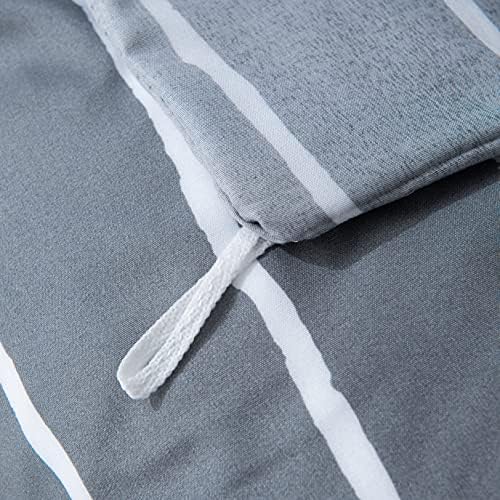 HSKIKWN Gray White Striped Duvet Cover Set Queen 3PCS