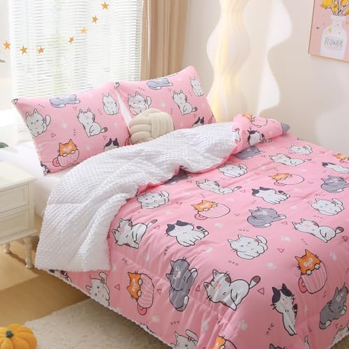 Gusuhome Kids Cats Comforter Set Twin Size 3 Piece