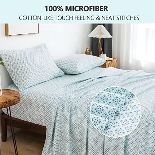 KACEMOO Twin Bed Sheet Set Cooling Blue Floral Pattern