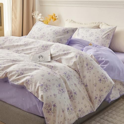 HighBuy Purple Botanical Flower Duvet Cover Set Twin XL