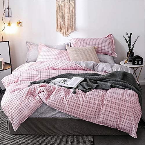 Pink Plaid Duvet Cover Set TwinXL for Girls