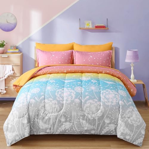 Menghomeus Queen 7-Piece Comforter Set Dandelion Butterfly Print