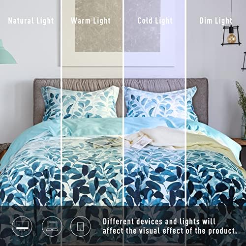 MILDLY 100 Cotton Duvet Cover Set Navy Blue Leaves Print