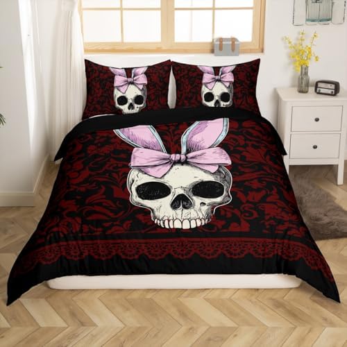 Homewish Bow Suger Skull Duvet Cover Set Twin Size