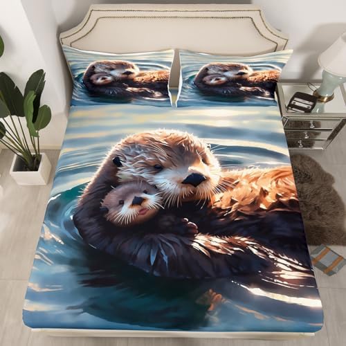 Feelyou Otter Bedding Set Kids 3D Cute Sheets with 2 Pillowcases