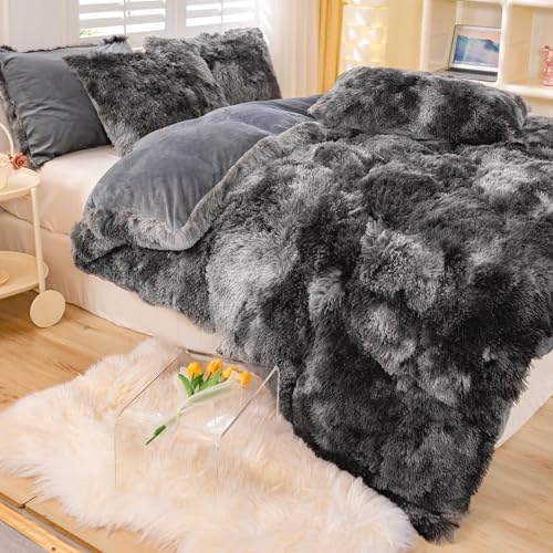 ZRNBAST Plush Shaggy Duvet Cover Set Twin Gray