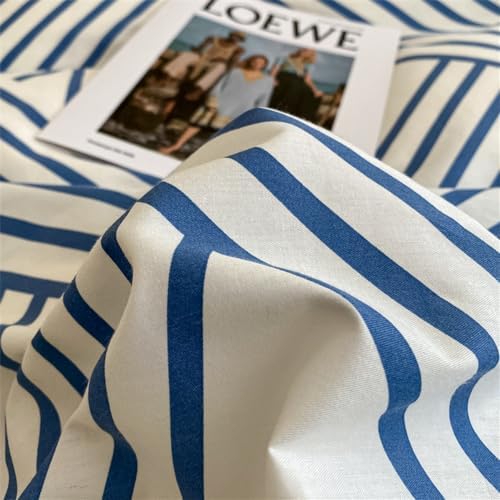 VM VOUGEMARKET Blue Stripes Duvet Cover Set 3 Piece Queen