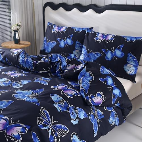 SDIII Blue Butterfly Duvet Cover Set with 2 Pillowcases