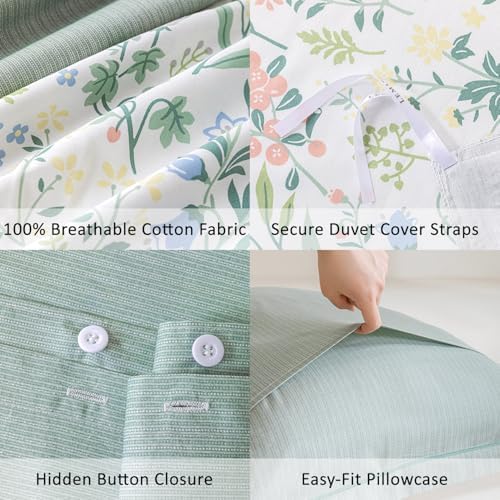 LEMIROE 100 Cotton Floral Duvet Cover Set Queen 3PC