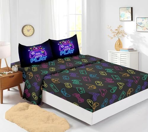Helloosuu Kids Gaming Comforter Set - Twin Purple Bedding with Sheets Pillowcases