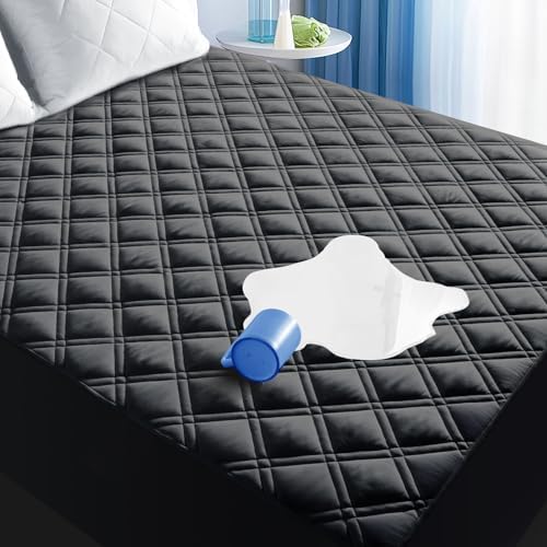 MEELUS Queen Mattress Protector Waterproof Breathable Soft Cooling Deep Pocket Black